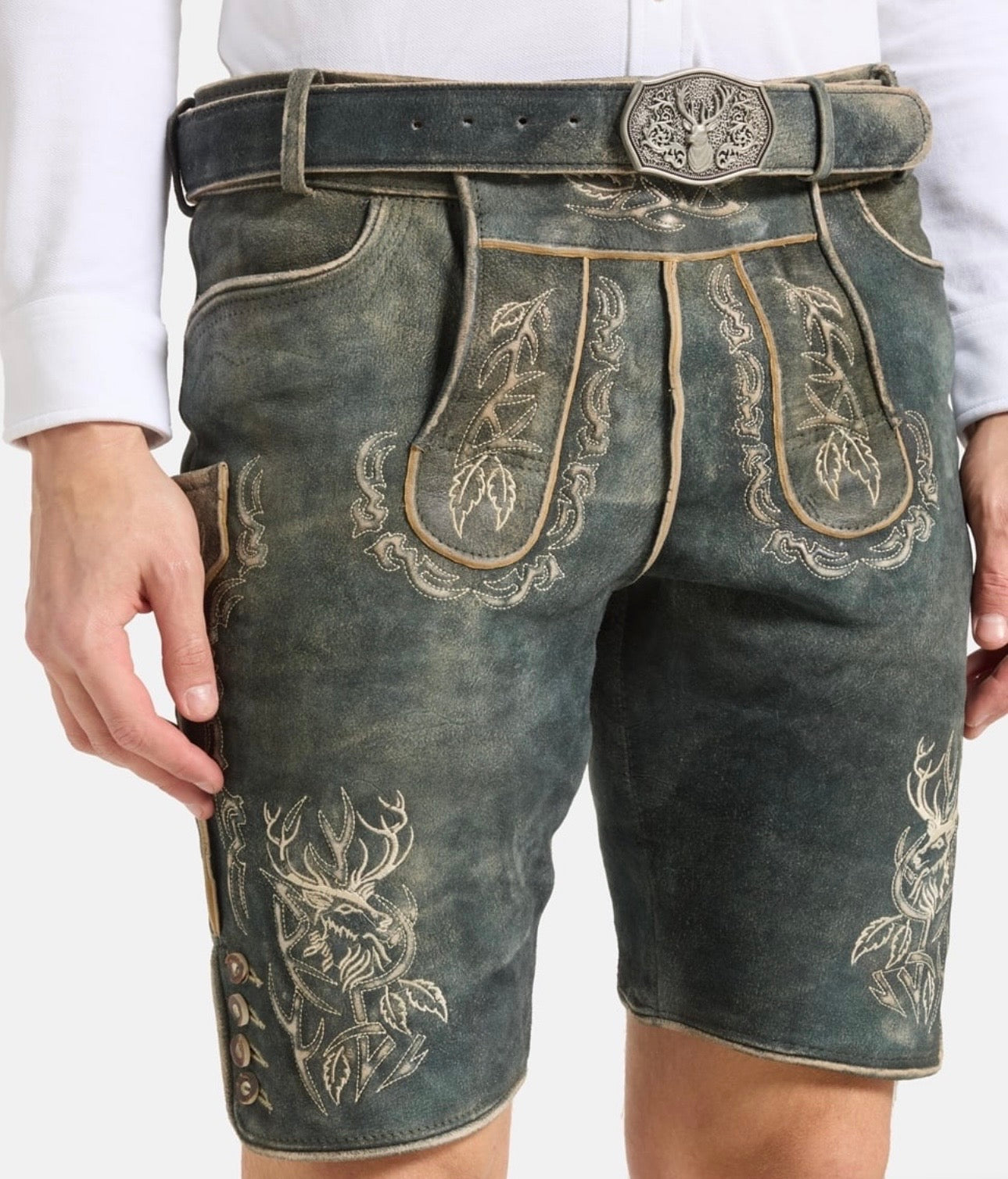 Traditional Leather Trousers Green/Blue