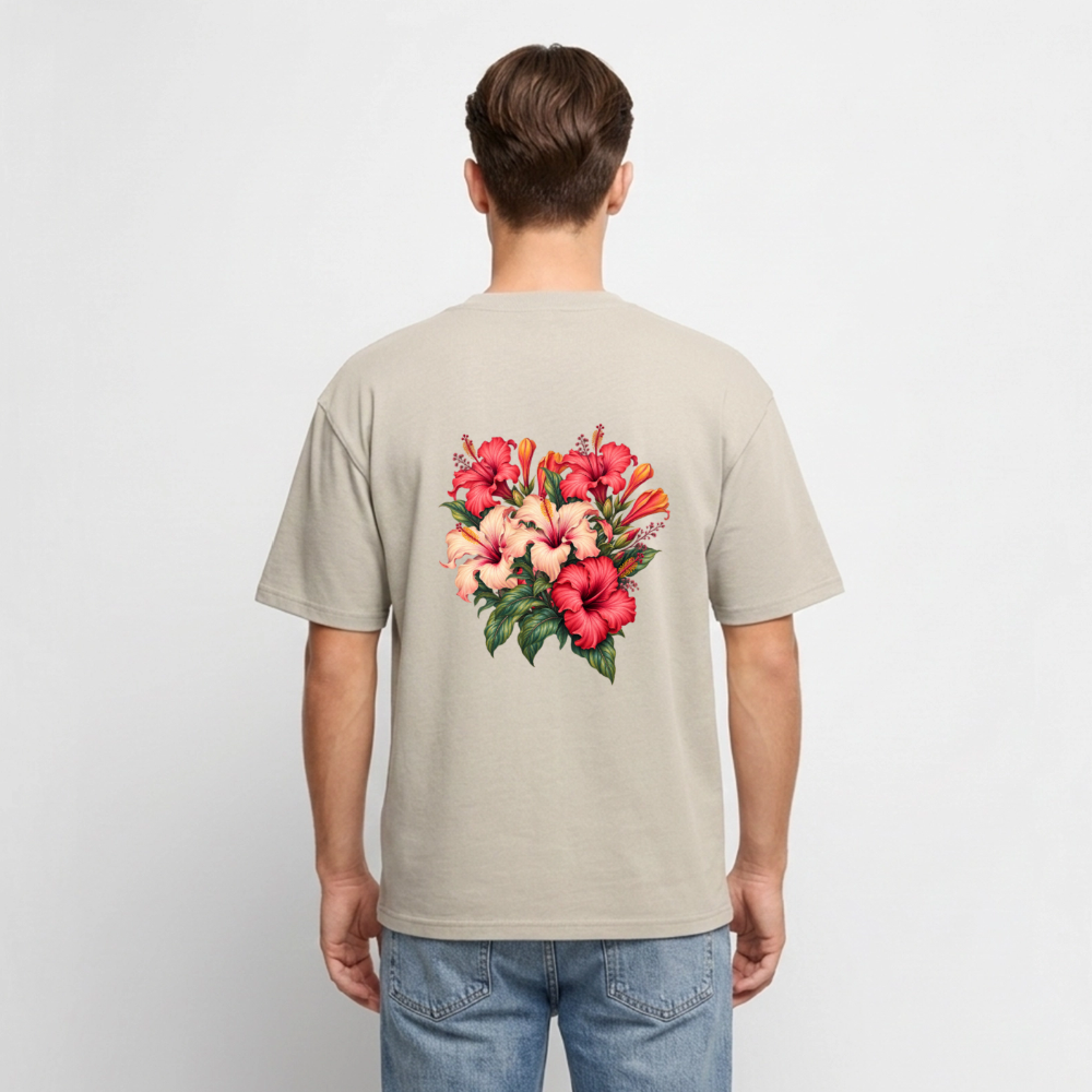 Unisex Oversized Bio Blumen T-Shirt - Beige