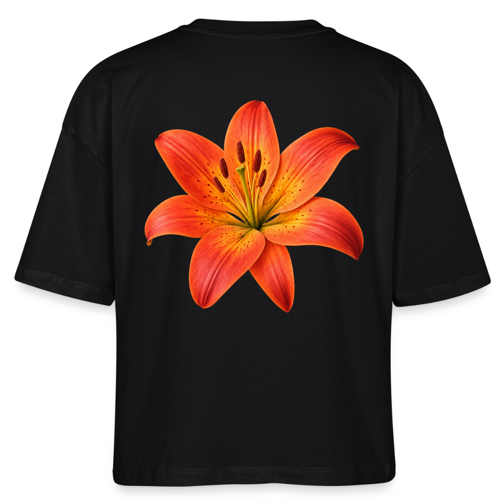 Frauen Boxy T-Shirt Lilie - Schwarz