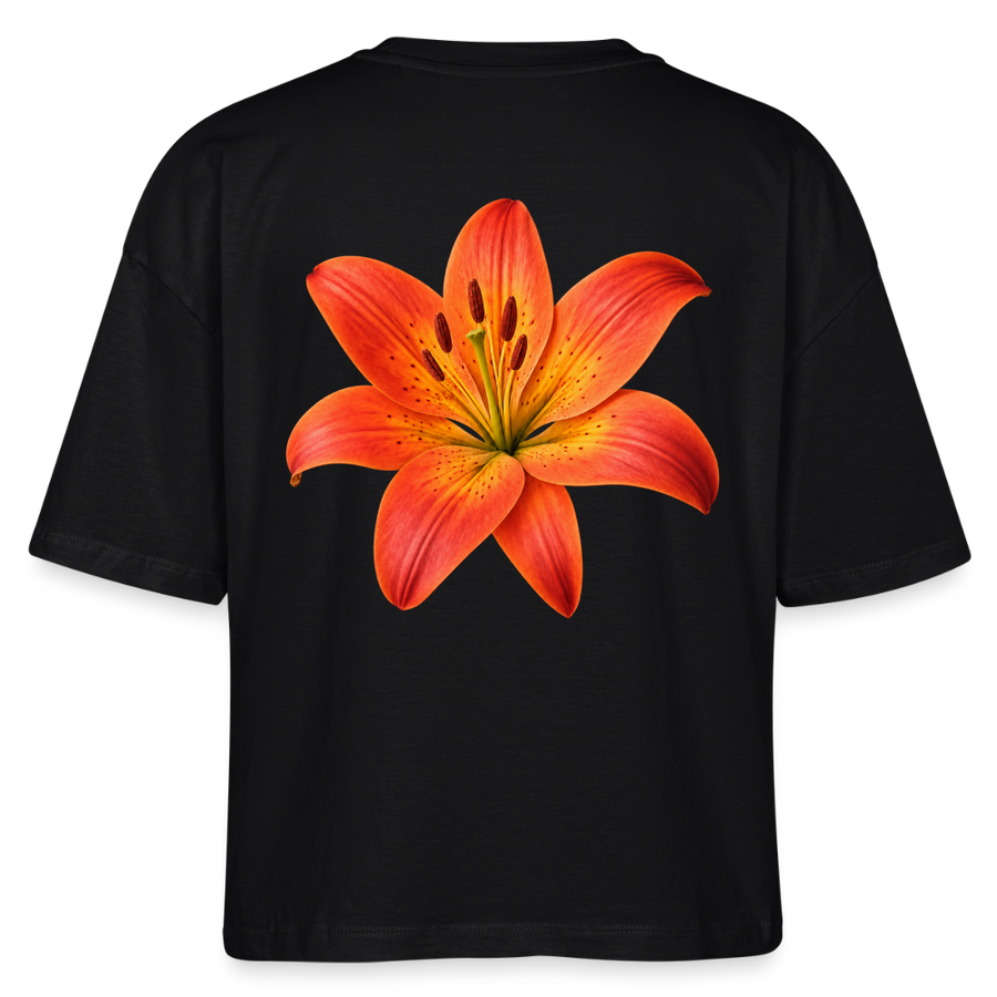 Frauen Boxy T-Shirt Lilie - Schwarz