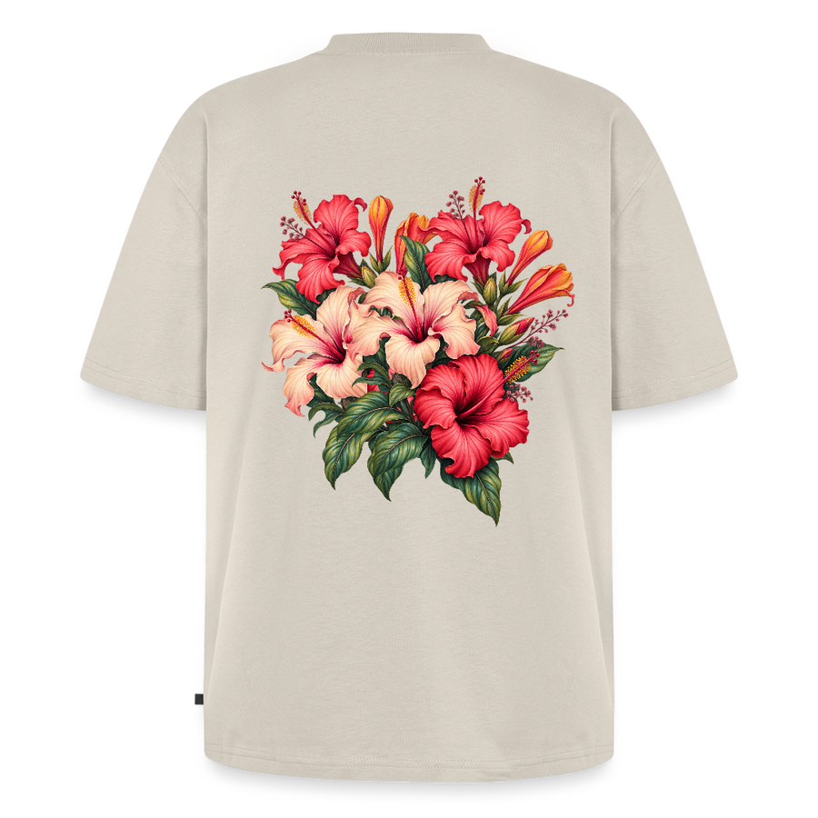 Unisex Oversized Bio Blumen T-Shirt - Beige