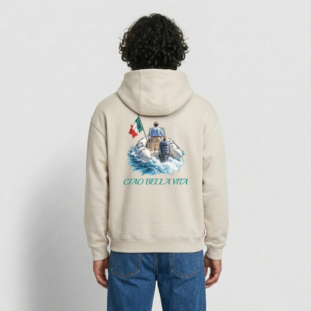 Oversized Unisex Ciao Bella Vita Hoodie - Beige
