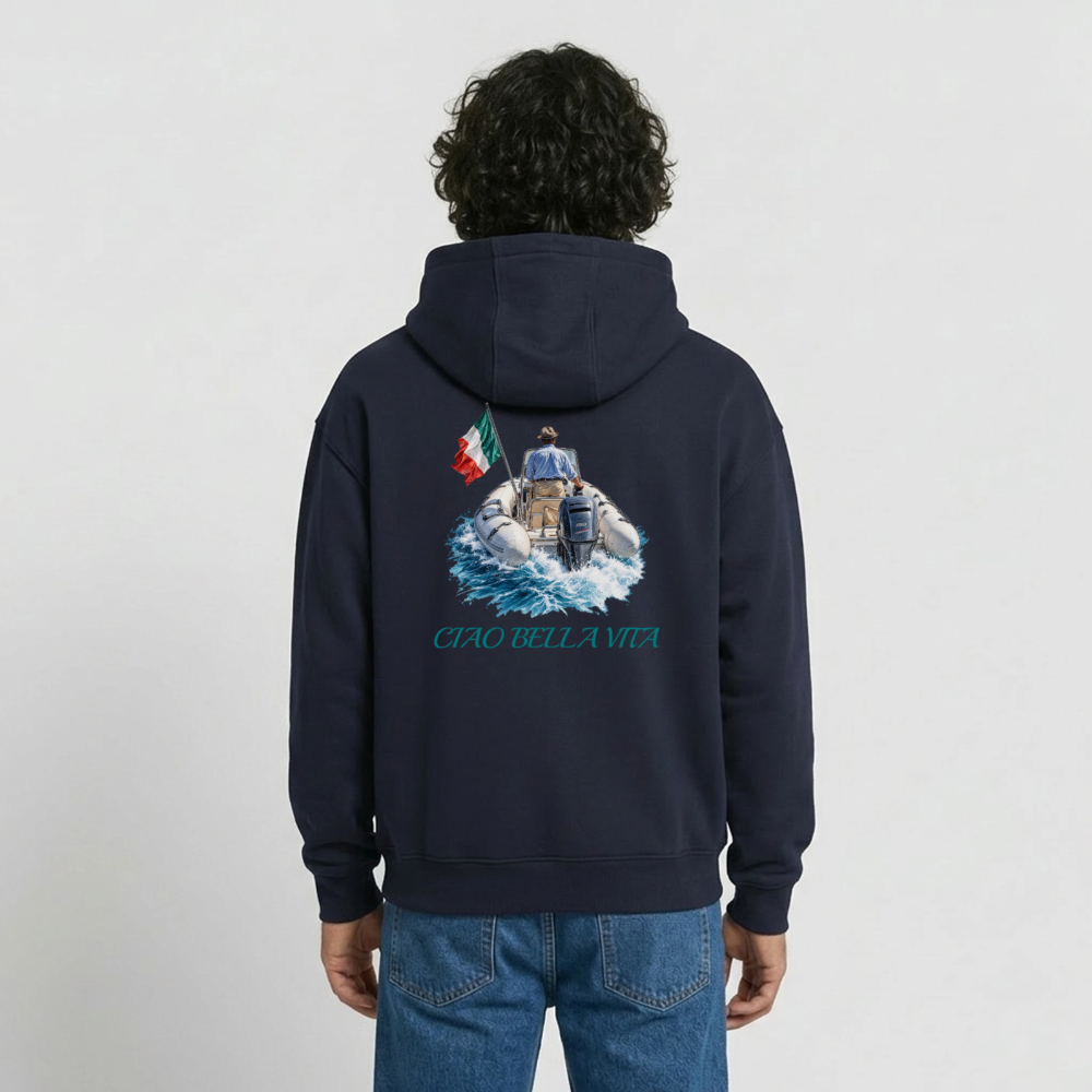 Oversized Unisex Ciao Bella Vita Hoodie - Navy