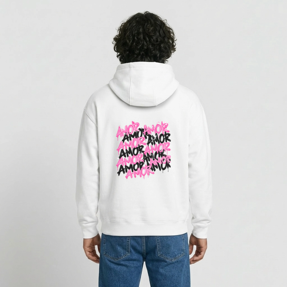 Oversized Heavyweight Unisex AMOR Hoodie - Weiß