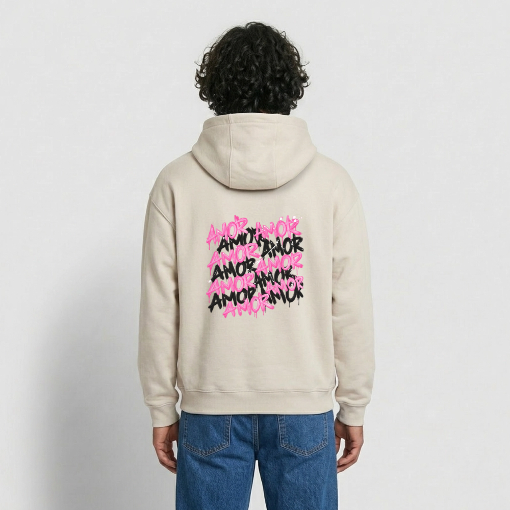 Oversized Heavyweight Unisex AMOR Hoodie - Beige