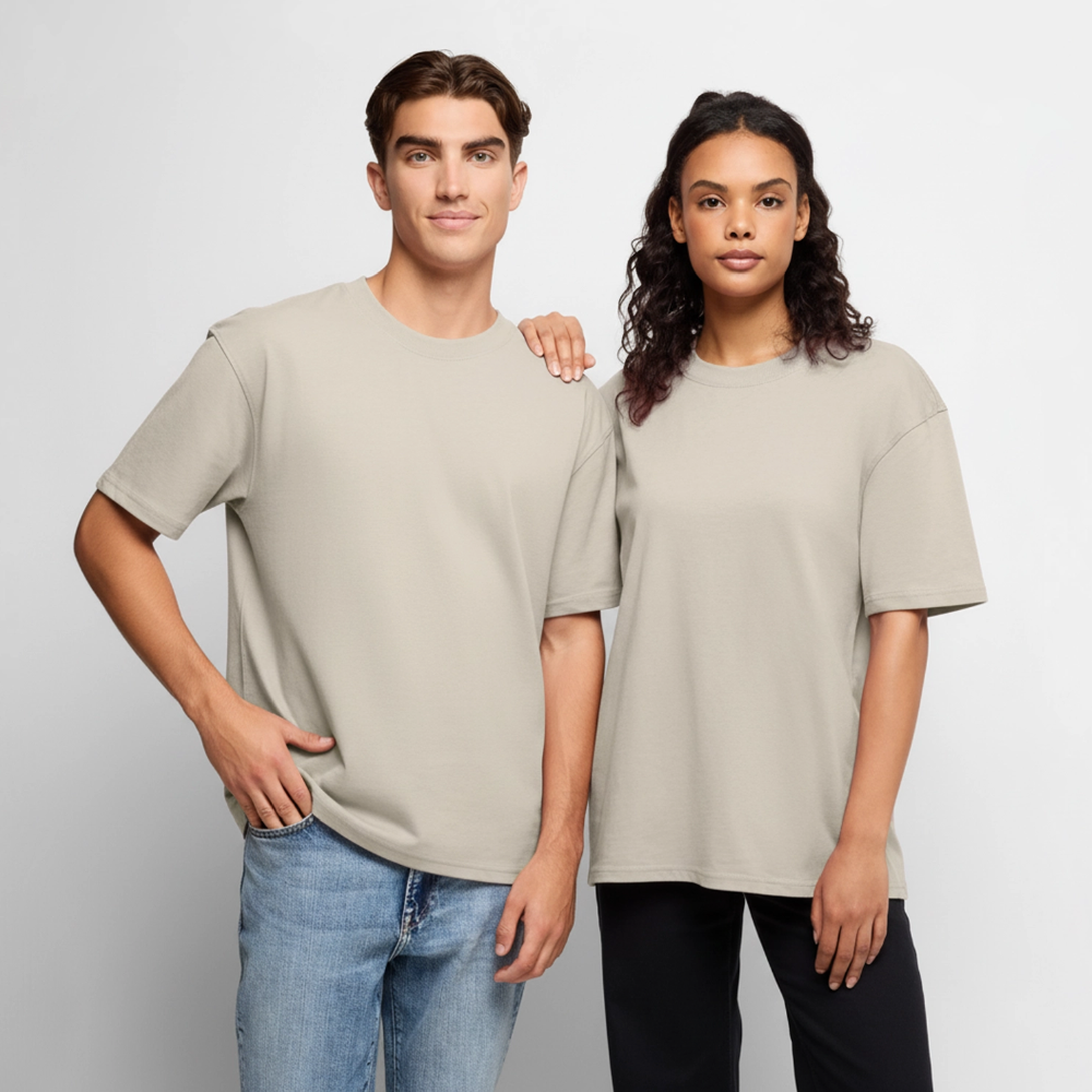 Unisex Oversized Bio Blumen T-Shirt - Beige