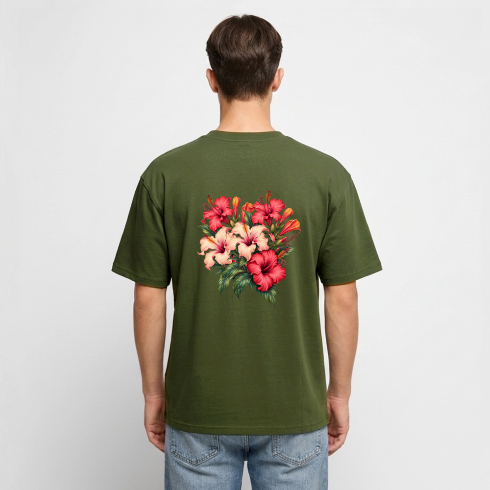 Unisex Oversized Bio Blumen T-Shirt - Khaki