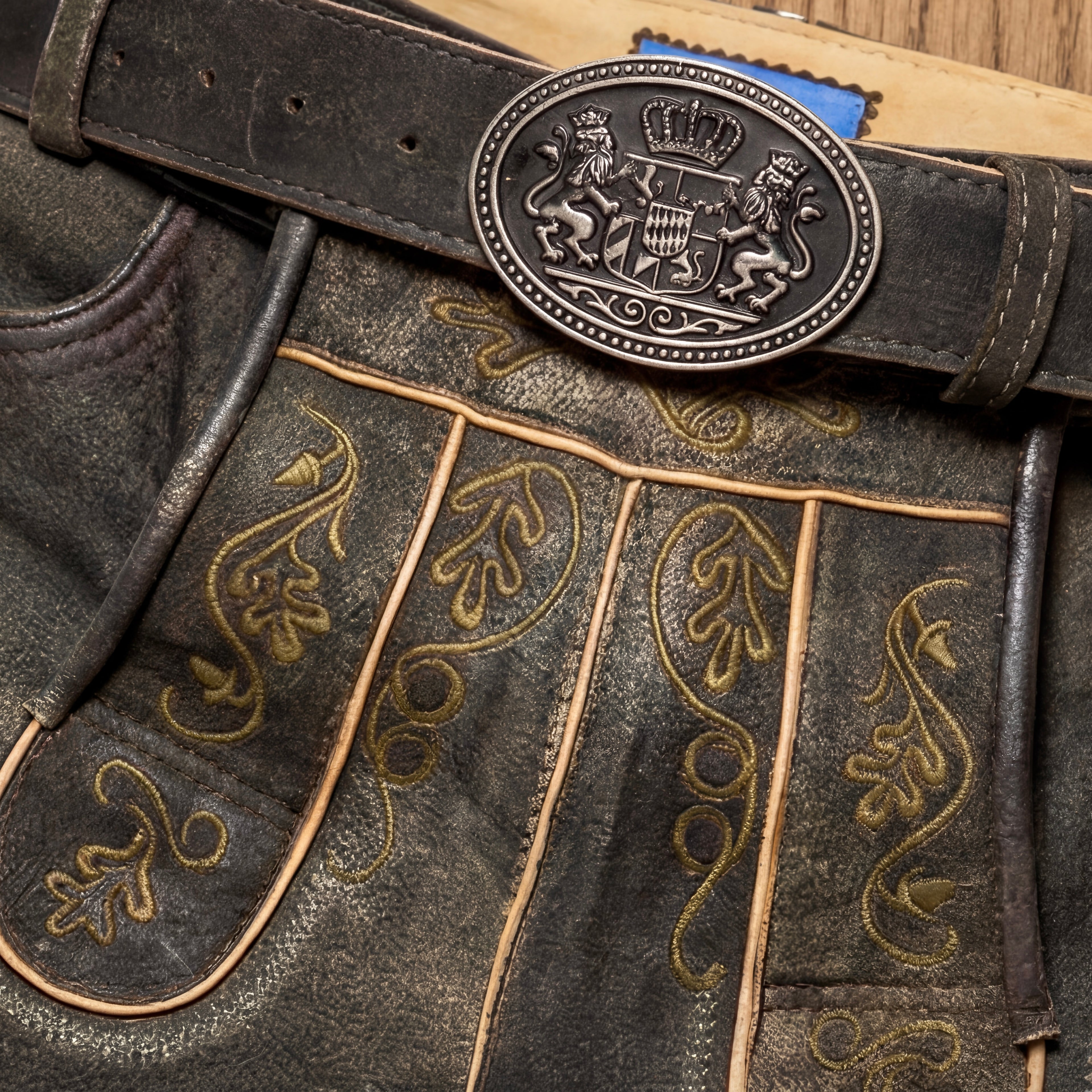 Traditional dark green leather trousers