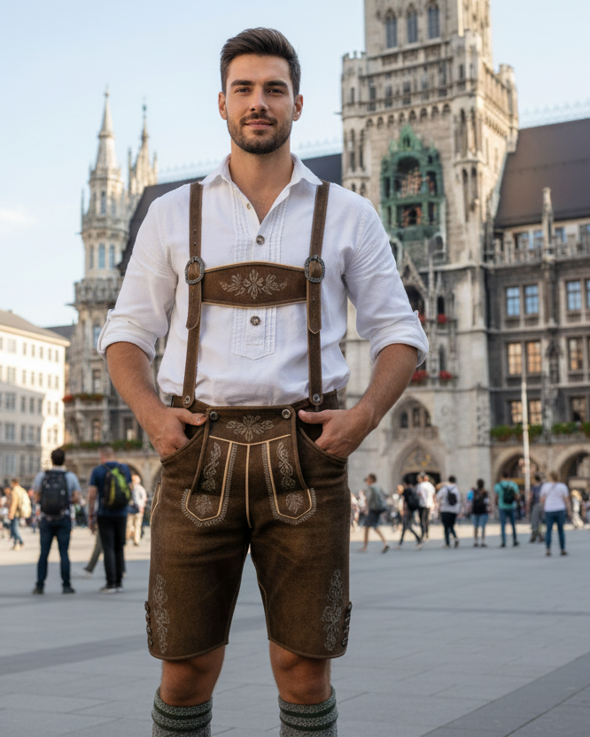 Lederhosen Werbebild am Marienplatz München